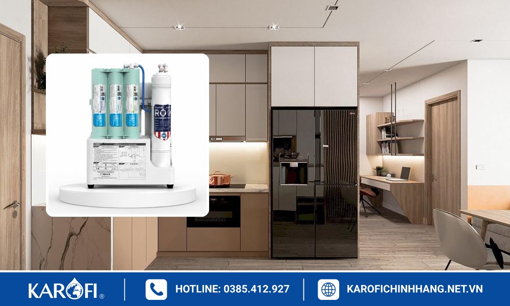 Đi dây điện, dây nước gọn gàng cho máy lọc Karofi âm tủ